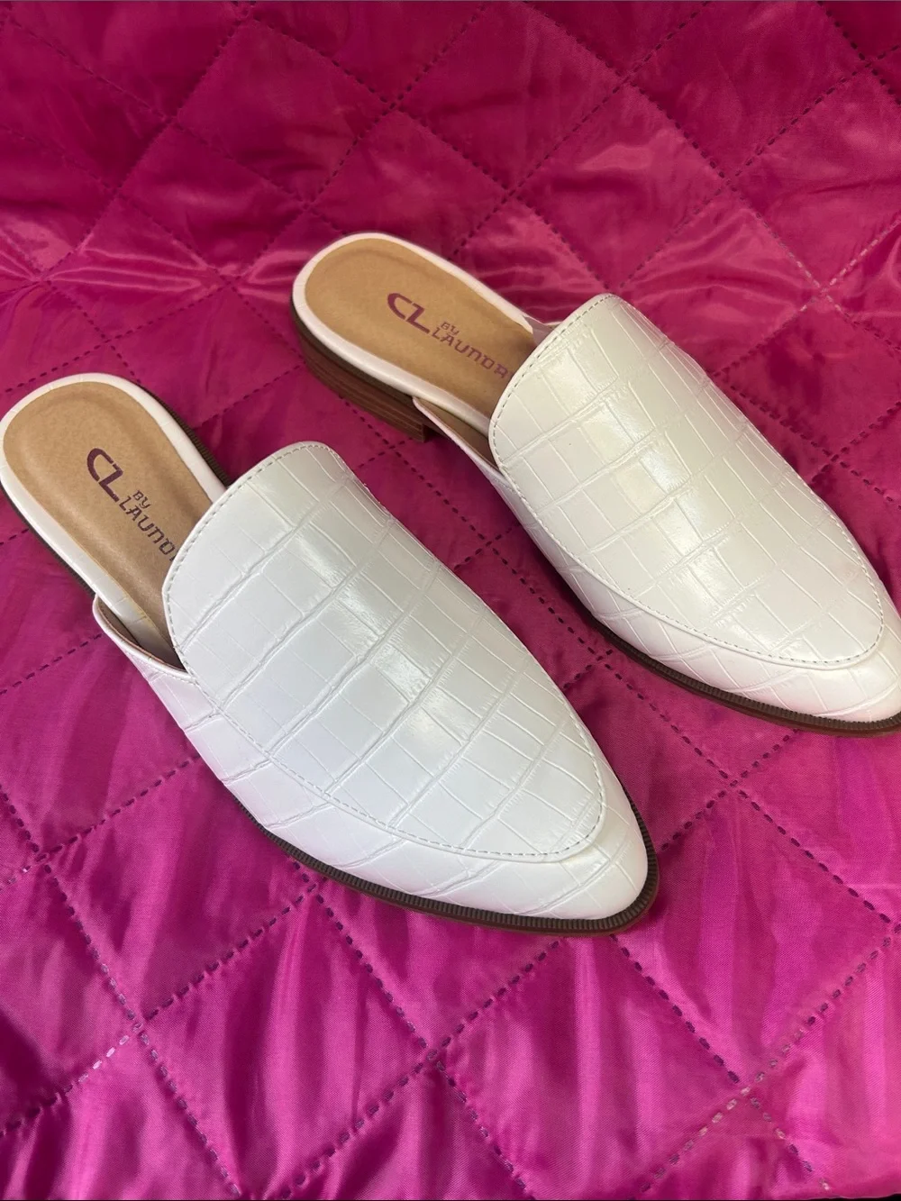CL by Laundry White Croc-Embossed Slip-On Mules